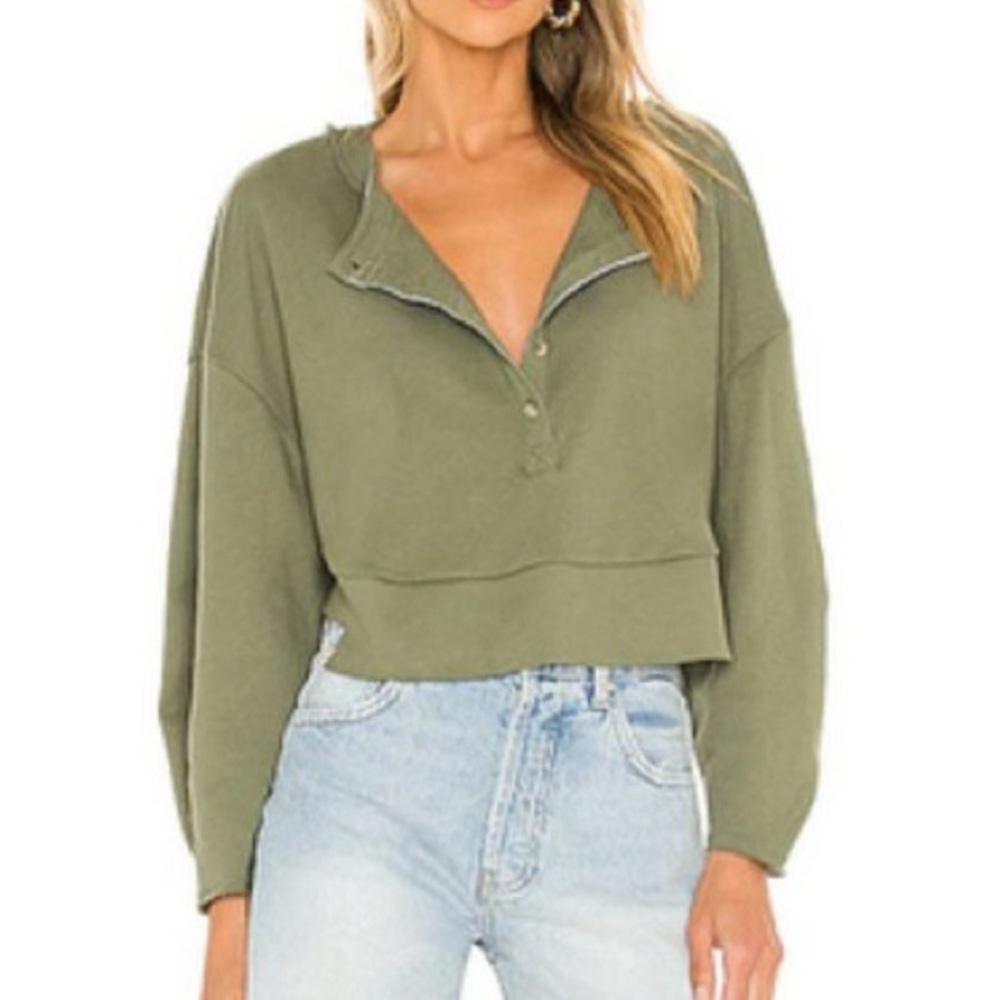 Lovers and Friends Cropped Henley Sweatshirt